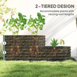 OUTSUNNY 2-Tier Metal Planter Box with Safety Edging, Light Green - thumbnail 4