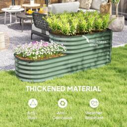 OUTSUNNY 2-Tier Metal Planter Box with Safety Edging, Light Green - thumbnail 5