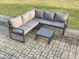 Fimous Outdoor Garden Furniture Set Aluminium Lounge Sofa Square Coffee Table Sets Indoor Conservatory Set Dark Grey - thumbnail 2