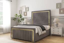 "Comfort Beds Boston Gold Naples Bed Frame - 50"" Upholstered Headboard in Grey - Size: Single" - thumbnail 1