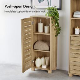 VonHaus Chester Freestanding Oak Wood Effect 1 Door Bathroom Storage Cabinet in Natural - thumbnail 3