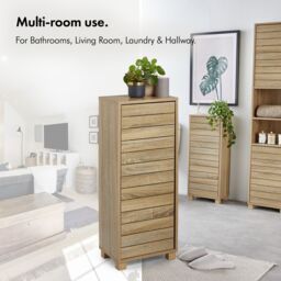 VonHaus Chester Freestanding Oak Wood Effect 1 Door Bathroom Storage Cabinet in Natural - thumbnail 9