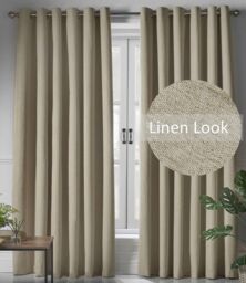 Luxury Living Linen Look Ring Top Blackout Curtains in Beige - Size: 229 cm width x 137 cm drop - thumbnail 2