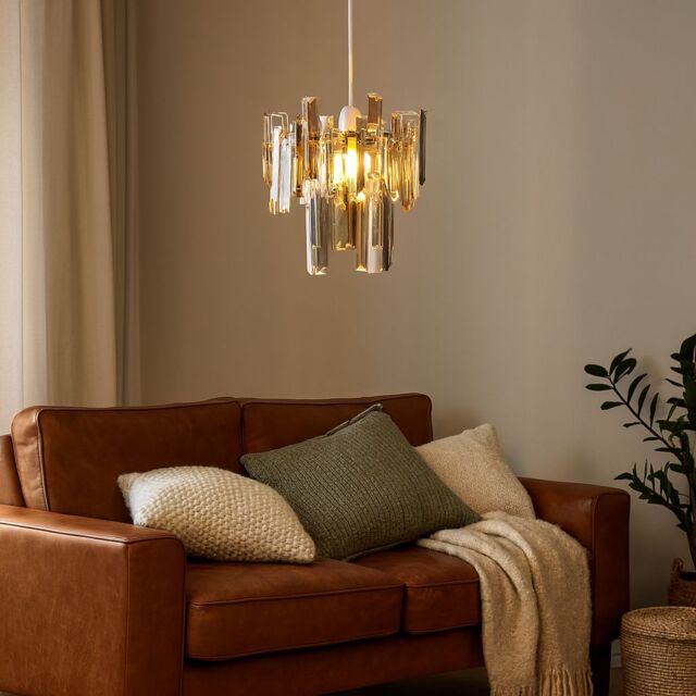 Pagazzi Onega Champagne & Smoked Glass Easy Fit Pendant Shade in Clear - image 1