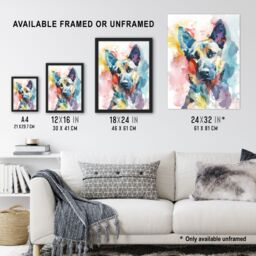"Artery8 Alsatian German Shephard Dog Lover Watercolour Wall Art Print - Size: W24"" x H32""" - thumbnail 3
