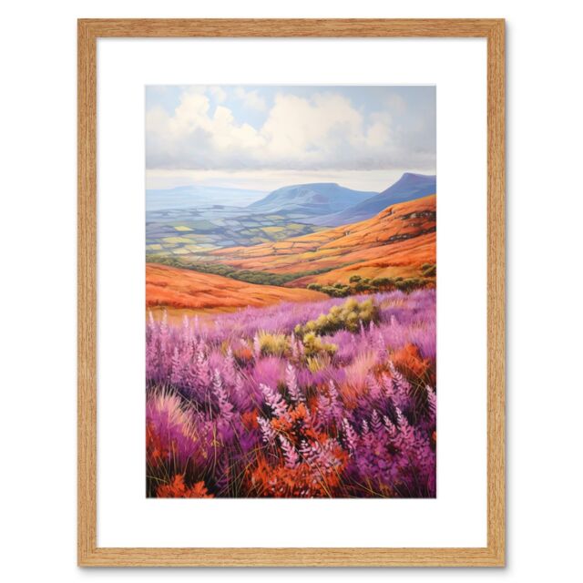 Artery8 Wall Art Print Scottish Heather Fields Oil Painting Purple Orange Blue Scotland Countryside Landscape Artwork Framed 9X7 Inch - image 1