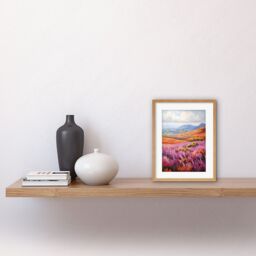 Artery8 Wall Art Print Scottish Heather Fields Oil Painting Purple Orange Blue Scotland Countryside Landscape Artwork Framed 9X7 Inch - thumbnail 2