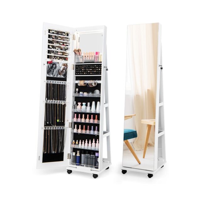 Gymax 360° Rotating Jewelry Armoire With Mirror Standing Jewelry Organizer in White - image 1