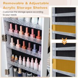 Gymax 360° Rotating Jewelry Armoire With Mirror Standing Jewelry Organizer in White - thumbnail 7