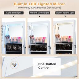 Gymax 360° Rotating Jewelry Armoire With Mirror Standing Jewelry Organizer in White - thumbnail 4