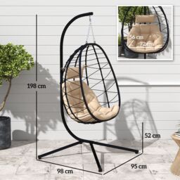 OUTSUNNY Garden Egg Chair Outdoor Hanging Swing Chair, Folding Basket in Brown - thumbnail 3
