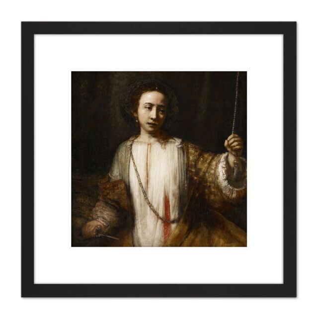 Artery8 Rembrandt Lucretia Painting 8X8 Inch Square Wooden Framed Wall Art Print Picture with Mount in Black - image 1