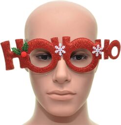 Shatchi Novelty Glitter Red Ho Ho Ho Christmas Glasses Christmas Party Props Photo Booth Accessories Stocking Fillers - thumbnail 2
