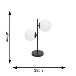 ValueLights Jas Opal White Frosted Glass Globe Shades 2 Way Table Lamp in Black - thumbnail 4