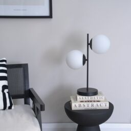ValueLights Jas Opal White Frosted Glass Globe Shades 2 Way Table Lamp in Black - thumbnail 3