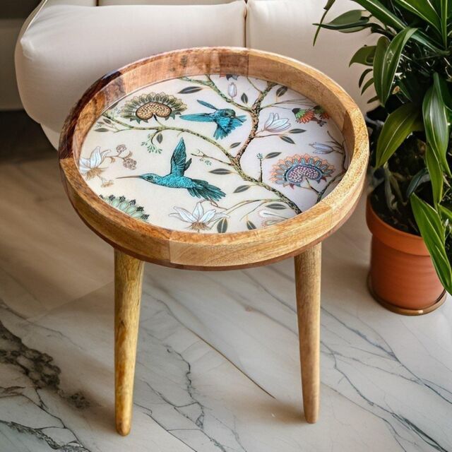 Hartsmede Handmade Side Table with Detachable Legs Hummingbird in Beige - image 1