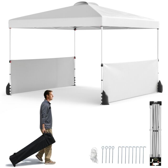 Gymax 300 X 300 CM Pop up Canopy Tent With 2 Half Sidewalls & Wheeled Bag in White - image 1