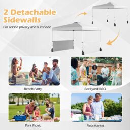 Gymax 300 X 300 CM Pop up Canopy Tent With 2 Half Sidewalls & Wheeled Bag in White - thumbnail 3