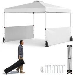 Gymax 300 X 300 CM Pop up Canopy Tent With 2 Half Sidewalls & Wheeled Bag in White - thumbnail 1