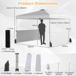 Gymax 300 X 300 CM Pop up Canopy Tent With 2 Half Sidewalls & Wheeled Bag in White - thumbnail 2