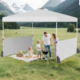Gymax 300 X 300 CM Pop up Canopy Tent With 2 Half Sidewalls & Wheeled Bag in White - thumbnail 4