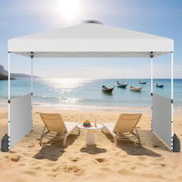 Gymax 300 X 300 CM Pop up Canopy Tent With 2 Half Sidewalls & Wheeled Bag in White - thumbnail 7