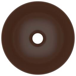 Berkfield Home Sleek Bathroom Sink Ceramic Dark Brown Round - thumbnail 4
