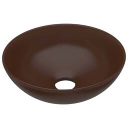 Berkfield Home Sleek Bathroom Sink Ceramic Dark Brown Round - thumbnail 3