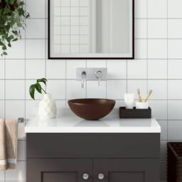 Berkfield Home Sleek Bathroom Sink Ceramic Dark Brown Round - thumbnail 2