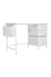 Living and Home Compact Computer Desk with Fabric Drawers and Side Storage Bag in White - thumbnail 3