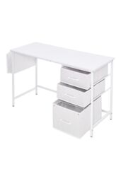 Living and Home Compact Computer Desk with Fabric Drawers and Side Storage Bag in White - thumbnail 5