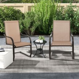 Costway 2PCS Outdoor Dining Chairs Patio C-Spring Motion Outside High Back Chair in Brown - thumbnail 3