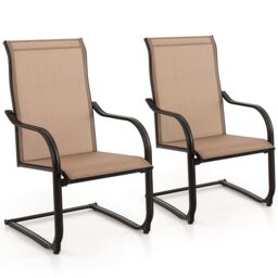 Costway 2PCS Outdoor Dining Chairs Patio C-Spring Motion Outside High Back Chair in Brown