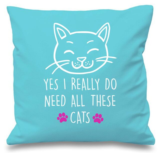 "60 SECOND MAKEOVER White Cushion Cover Cat Yes I Really Do Need All These Cats 16"" x 16"" Mum Friend Gift Decorative - Size: 40 cm x 40 cm"