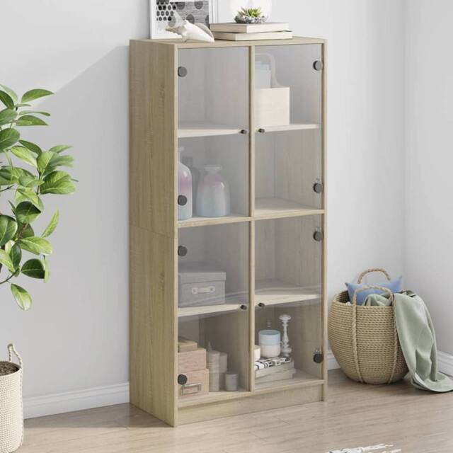 Berkfield Home Highboard with Doors Sonoma Oak 68x37x142 cm Engineered Wood in Light Oak - Size: 68 x 37 x 142 cm - image 1