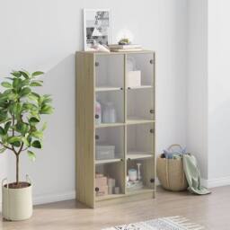 Berkfield Home Highboard with Doors Sonoma Oak 68x37x142 cm Engineered Wood in Light Oak - Size: 68 x 37 x 142 cm - thumbnail 3