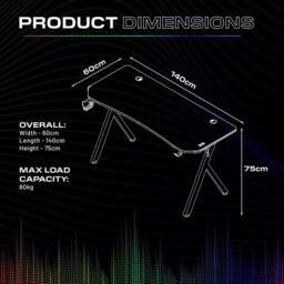 X Rocker Lumio LED Gaming Desk, Mousepad, Cupholder & Headphone Hook in Black - Size: Large - thumbnail 8