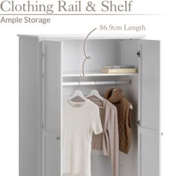 Christow White Double Wardrobe with Drawer 2 Door Bedroom Storage Furniture Cupboard - thumbnail 3