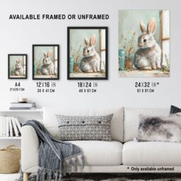"Artery8 Cute Bunny Rabbit on Window Sill Rustic Painting Framed Wall Art in Light Blue - Size: W12"" x H16""" - thumbnail 3