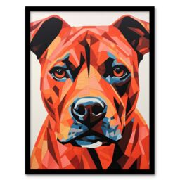 Artery8 Wall Art Print Staffordshire Bull Terrier Golden Red Brown Geometric Artwork Painting Staffie Art Framed in Black - Size: A4 - thumbnail 1