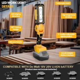 Kelvenix For Dewalt 18V 20V Battery Rotating Handheld Torch Cordless LED Light in Yellow - thumbnail 5