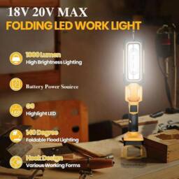 Kelvenix For Dewalt 18V 20V Battery Rotating Handheld Torch Cordless LED Light in Yellow - thumbnail 3