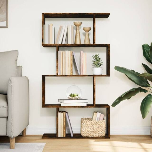 Berkfield Home Room Divider Bookcase 4-Tier Smoked Oak 70x24x129 cm Engineered Wood in Brown - Size: 70 x 24 x 129 cm - image 1
