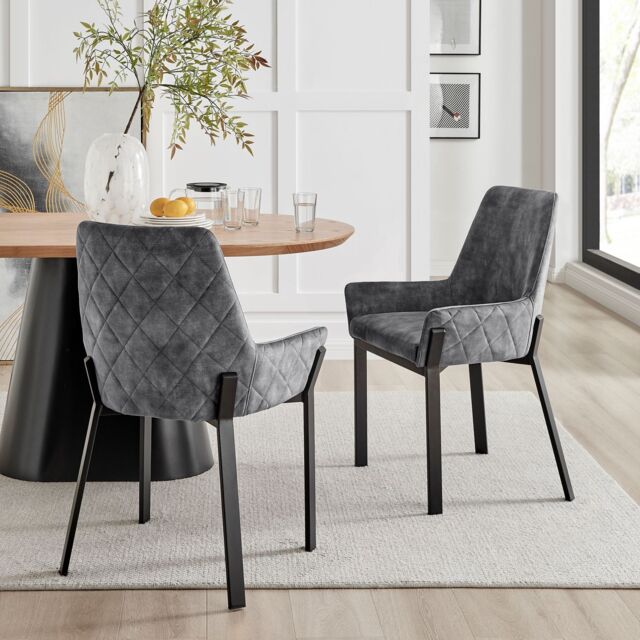 Modish Furnishing Nova Set Of 2 Grey Velvet Dining Chair With Metal Black Legs - image 1