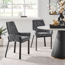 Modish Furnishing Nova Set Of 2 Grey Velvet Dining Chair With Metal Black Legs - thumbnail 2
