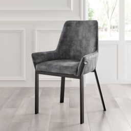 Modish Furnishing Nova Set Of 2 Grey Velvet Dining Chair With Metal Black Legs - thumbnail 3