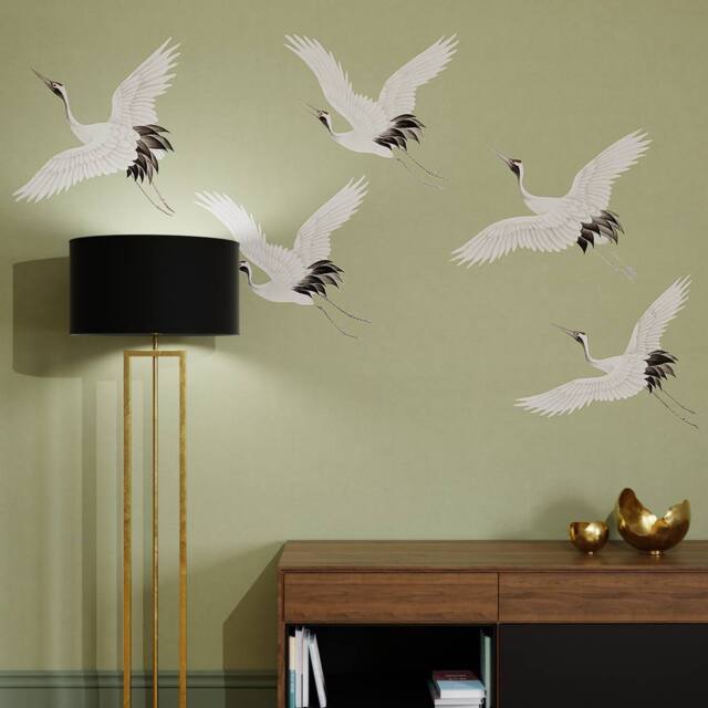 Superfresco Easy Cranes in Flight Sage Print To Order 3m x 2.8m Mural in Green - image 1