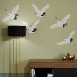 Superfresco Easy Cranes in Flight Sage Print To Order 3m x 2.8m Mural in Green - thumbnail 1