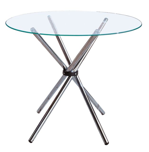 Orsina Modern Round Dining Table With Glass Top, Chrome Cross Base Design Dining Table, Durable Dining Table in Silver - image 1