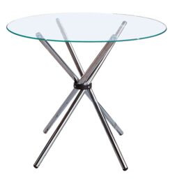 Orsina Modern Round Dining Table With Glass Top, Chrome Cross Base Design Dining Table, Durable Dining Table in Silver - thumbnail 6